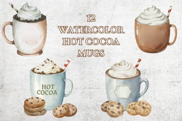A Cozy Watercolor Hot Cocoa Mug Graphic for Content Creators