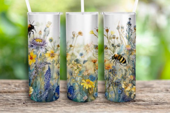 A Graphic Designer's Take on a Craft-Focused Watercolor Bees Wildflowers PNG