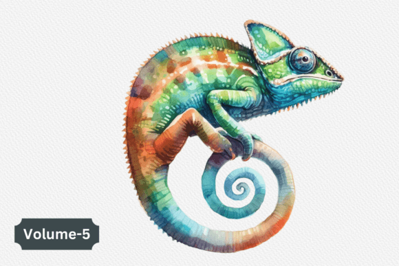 Chameleon Watercolor Art Graphics for Modern Illustrations
