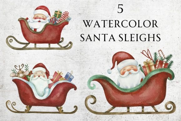 Elevate Your Holiday Content with Watercolor Santa Sleigh Graphics