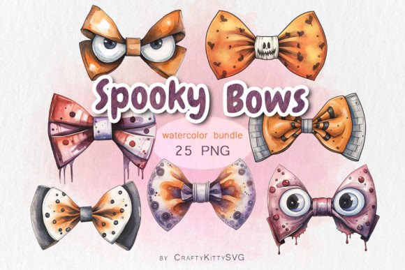 Halloween Watercolor Bow Graphics for Your Seasonal Illustrations