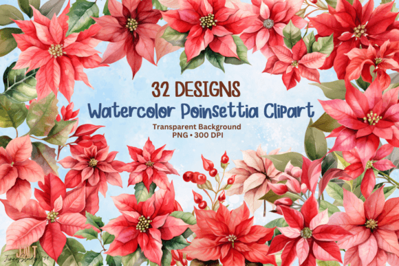 Using Watercolor Poinsettia Clipart for Your Commercial Graphics