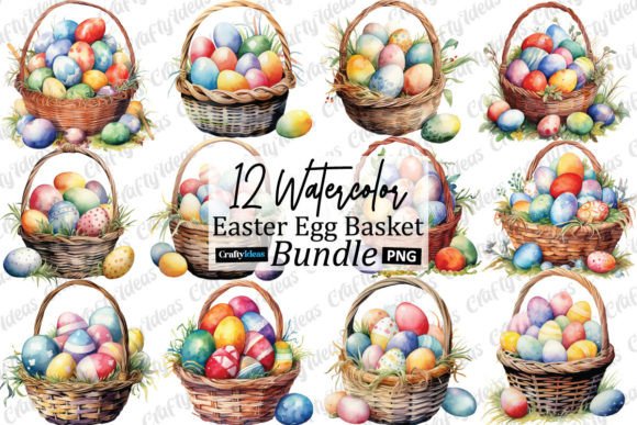 Watercolor Easter Egg Basket Clipart for Local Brand Graphics