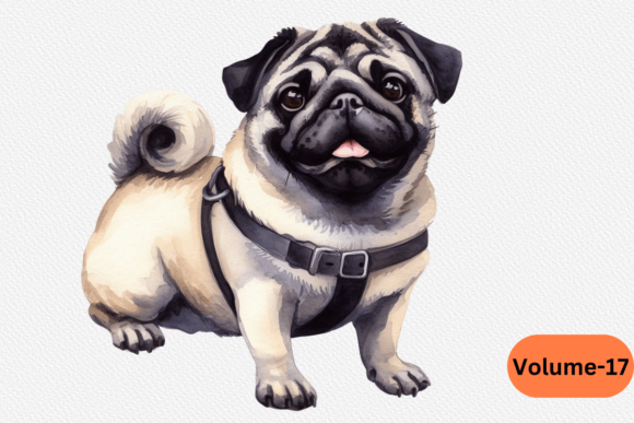 Watercolor Pug Clipart for Editorial Graphics and Illustrations