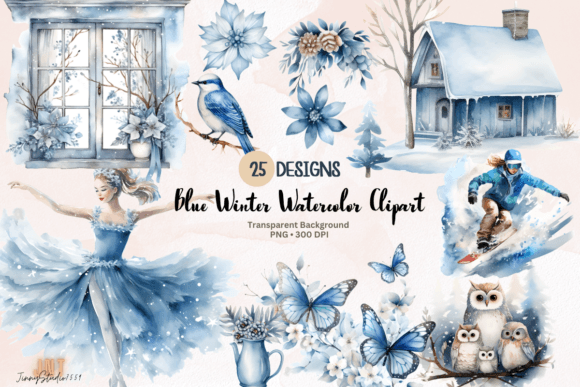 Watercolor Winter Decor Graphics for Small Business Illustrations