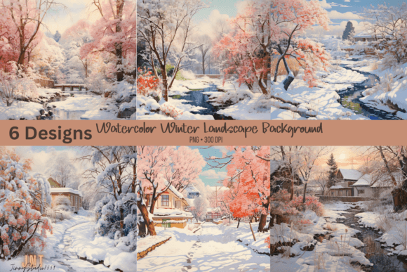 Watercolor Winter Landscape Graphics for Commercial Illustrations