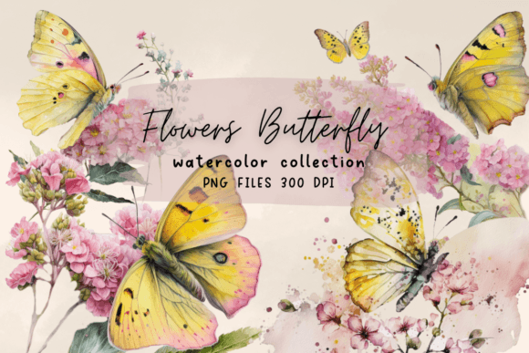 Yellow Watercolor Butterfly Graphics for Editorial Illustrations